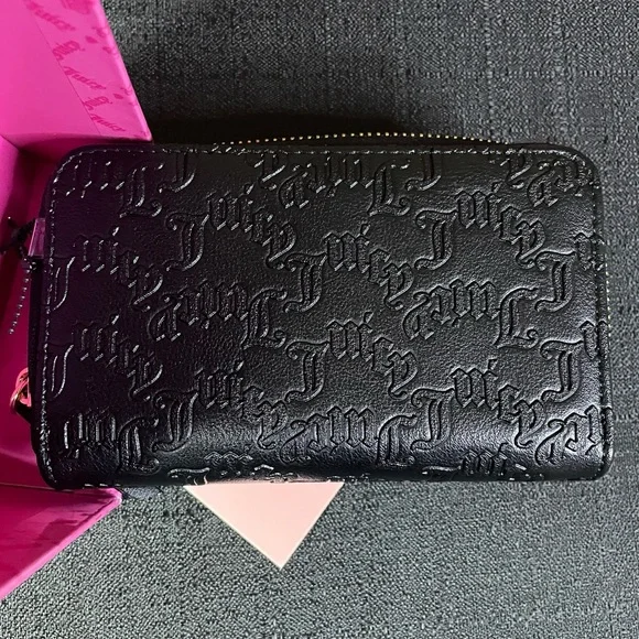 Juicy Couture Black Faux Leather Gold Bifold Beaded Heart Wallet Zipper NEW NWT - Picture 4 of 14